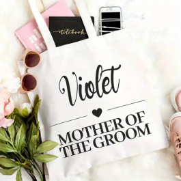 Mother of the Groom with Name Tote Bag - Bridal Party Gift Tote Bags.