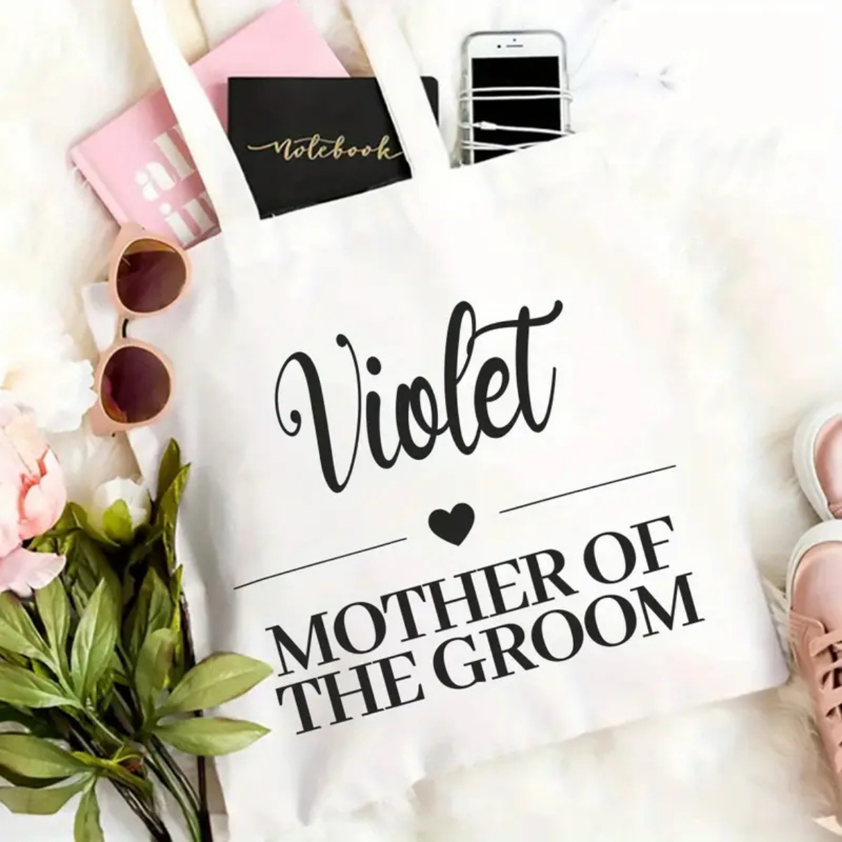 Mother of the Groom with Name Tote Bag Mother of the Groom with Name Tote Bag - Bridal Party Gift Tote Bags.