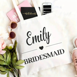 Bridesmaid with Name Tote Bag - Bridal Party Gift Tote Bags.