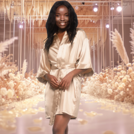 Plain Champagne Gold Satin Robe - Bridal Party Robes and Gifts