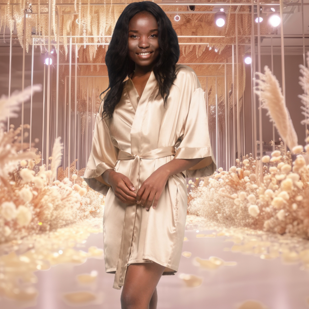 Plain Champagne Gold Satin Robe Plain Champagne Gold Satin Robe - Bridal Party Robes and Gifts