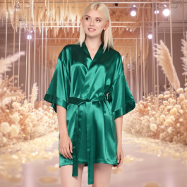Plain Emerald Green Satin Robe - Bridal Party Robes and Gifts