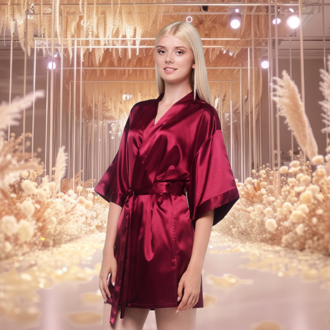 Plain Red Maroon Satin Robe Plain Red Maroon Satin Robe - Bridal Party Robes and Gifts