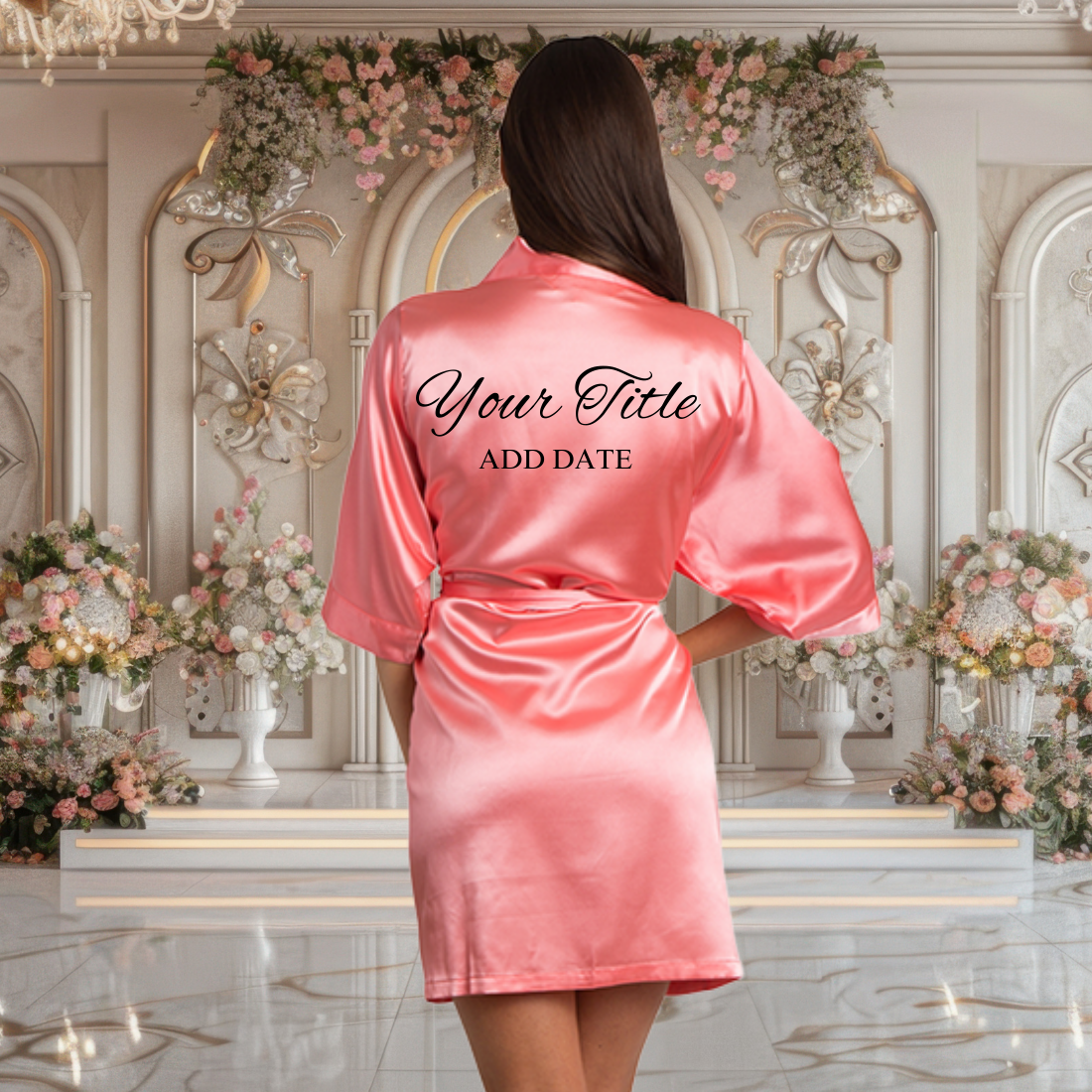 Watermelon Pink Satin Robe with Prints Watermelon Pink Satin Robe with Prints Bridal Party Gifts