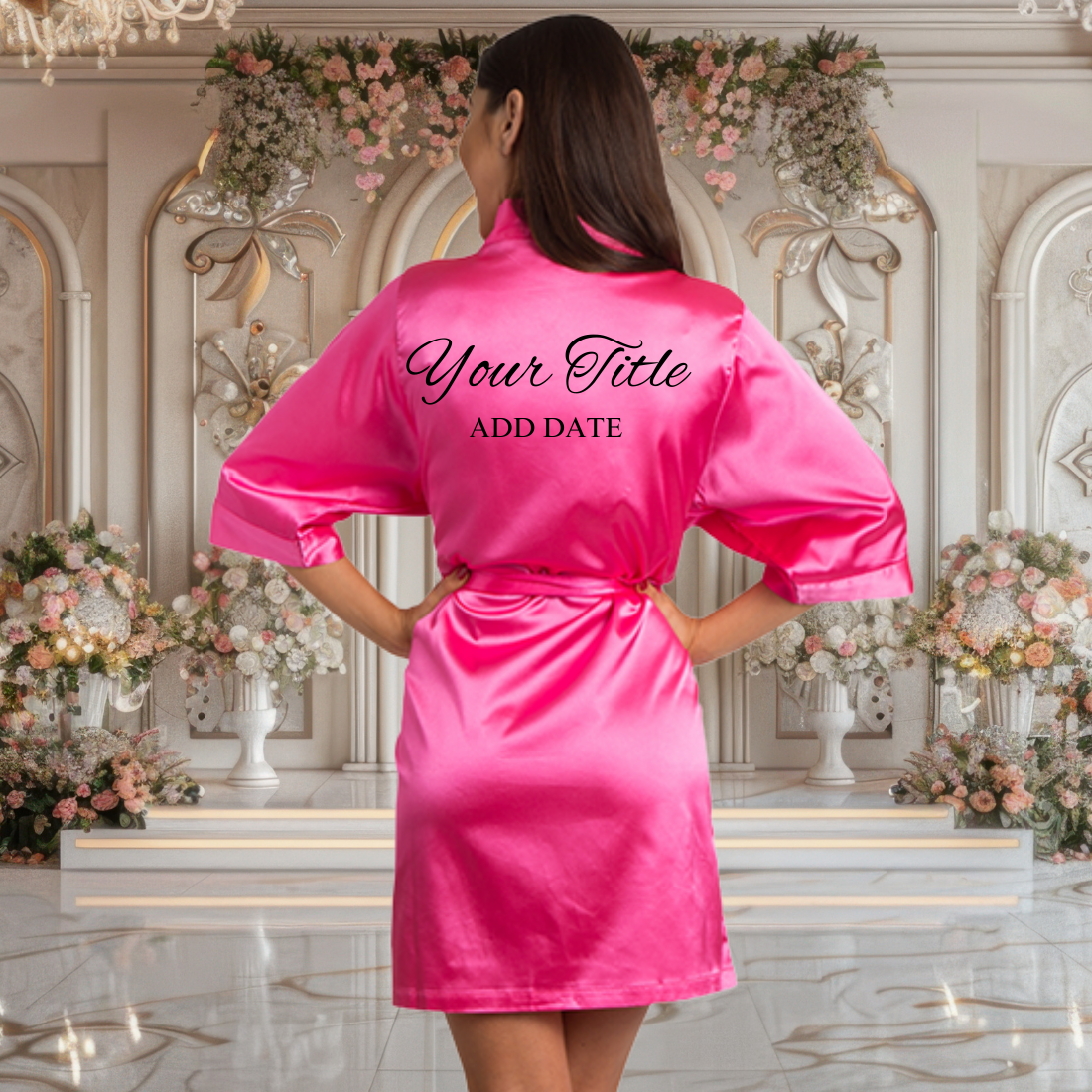 Hot Pink Satin Robe with Prints Hot Pink Satin Robe with Prints Bridal Party Gifts