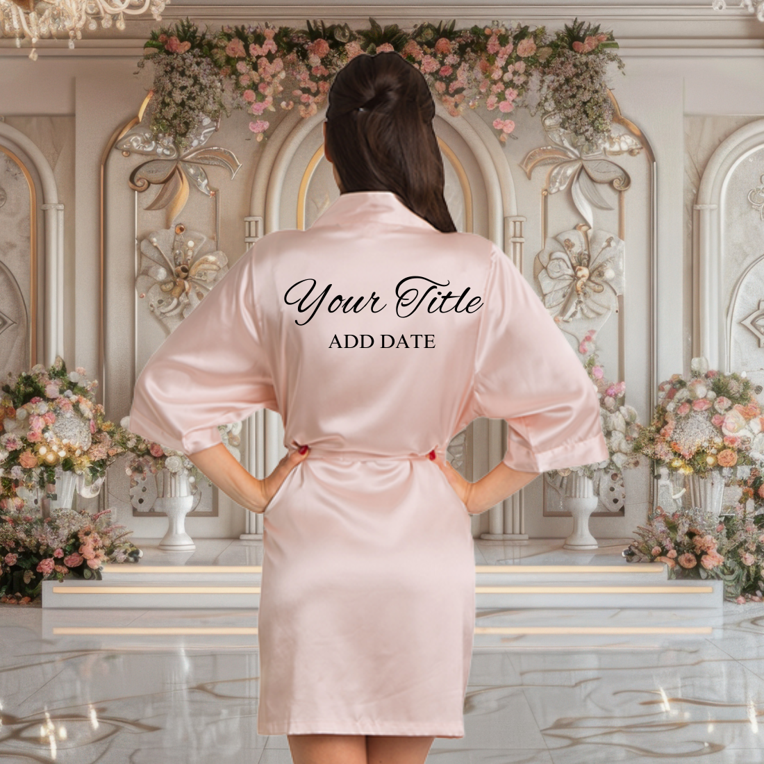 Champagne Pink Satin Robe with Prints Champagne Pink Satin Robe with Prints Bridal Party Gifts