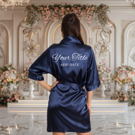 Navy Blue Satin Robe with Prints Bridal Bridal Party GiftsParty Gifts