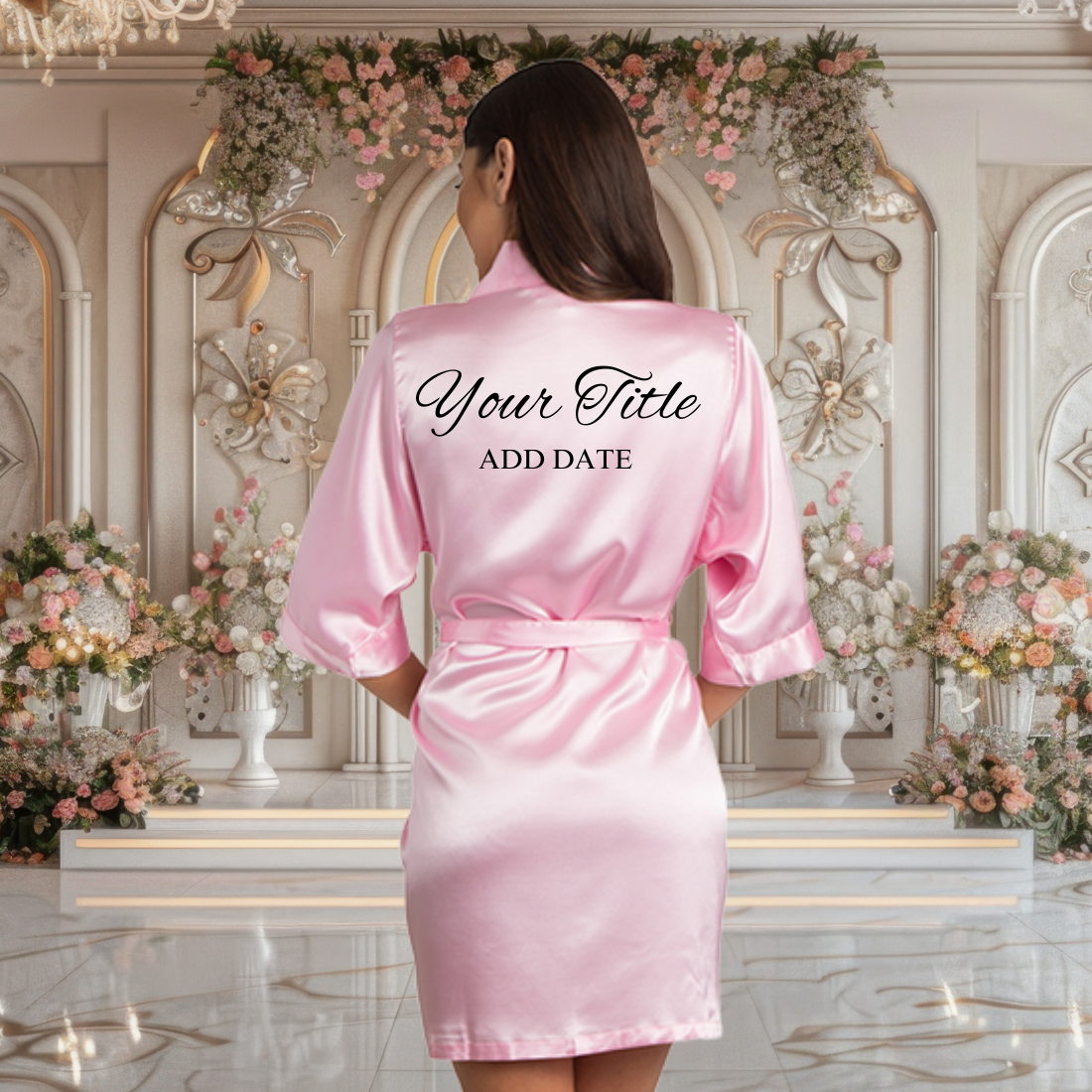 Baby Pink Satin Robe with Prints Baby Pink Satin Robe with Prints Bridal Party Gifts