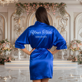 Royal Blue Satin Robe with Prints Bridal Party Gifts