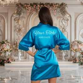 Turquoise Blue Satin Robe with Prints Bridal Party Gifts