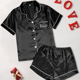 Black Pj Set with Prints - Bridal Party Gifts