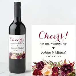Burgandy Cheers Wedding Wine Labels