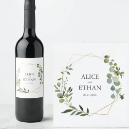 Green and Gold Wedding Wine Label